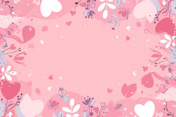 Flat style pink heart and flower illustration background