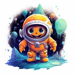Naklejka premium Neon Monster Astronaut: Doodle Art in Space Adventure