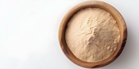 Kava Kava powder promotes relaxation and calmness against a white background. Concept Photography, Herbal Supplements, Wellness, Relaxation, White Background