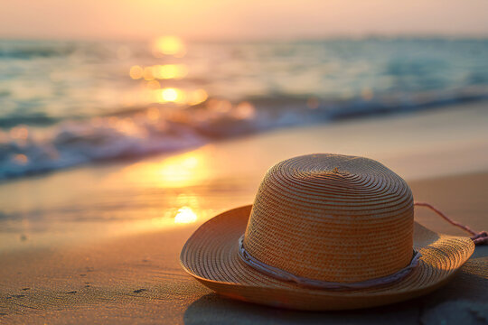 radise beach with a summer hat in the sandy sunshine