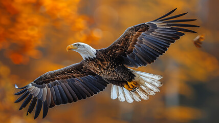 Close-up of a bald eagle in flight, a predator in motion