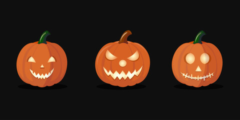 A set of pumpkins for Halloween. A terrifying collection of pumpkins for festive pumpkin lanterns.