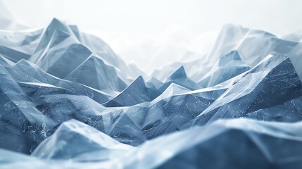 Abstract 3D rendered image of geometric mountain shapes in icy blue tones. Futuristic and modern digital art concept.