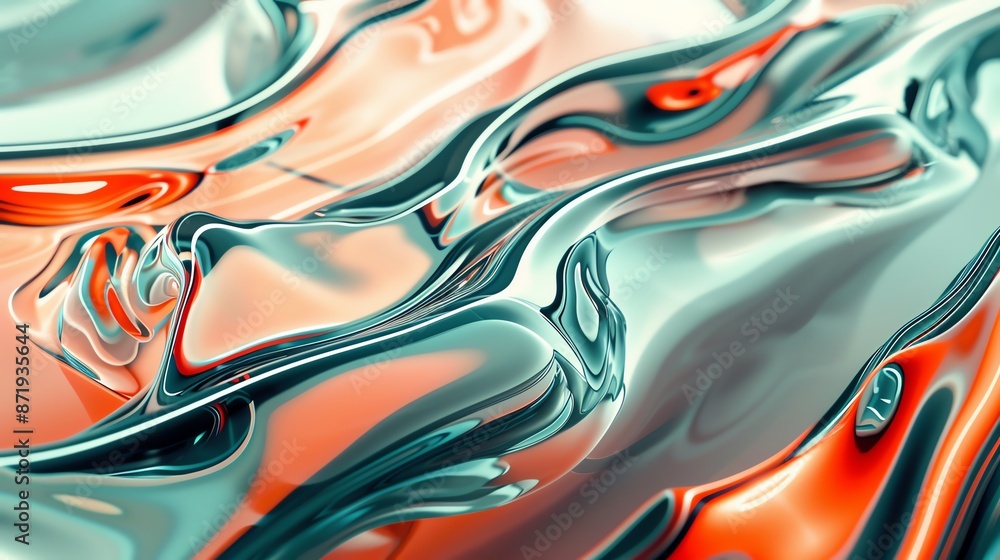 Poster abstract fluid art with vibrant hues of orange and teal, creating a mesmerizing pattern resembling l