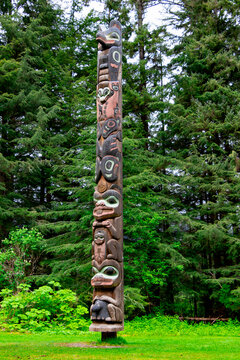 Totem pole in National Park in Sitka Alaska 