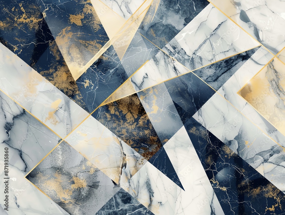 Poster abstract geometric marble pattern with navy blue and gold elements creating a luxurious and modern d