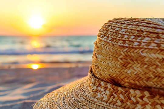 radise beach with a summer hat in the sandy sunshine