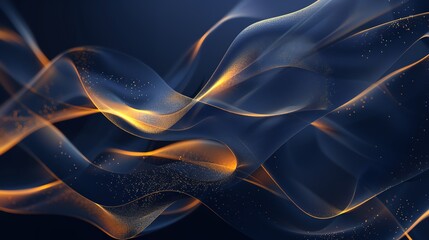 Fototapeta premium Abstract wavy lines in dark blue with golden highlights, creating a dynamic and elegant background or wallpaper design.