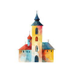 abstract color silhouette of church vector illustration in watercolor style