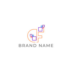 ILLUSTRATION LETTER DF WITH PIXEL GEOMETRIC TECH LOGO ICON ORANGE COLOR TEMPLATE SIMPLE MINIMALIST ELEMENT DESIGN SIMPLE VECTOR GOOD FOR APPS, BRAND 