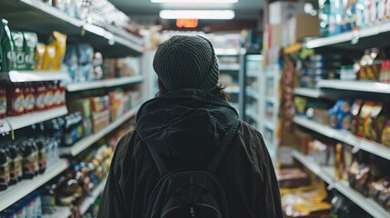 person shoplifting in a grocery store, stealing as misdemeanor