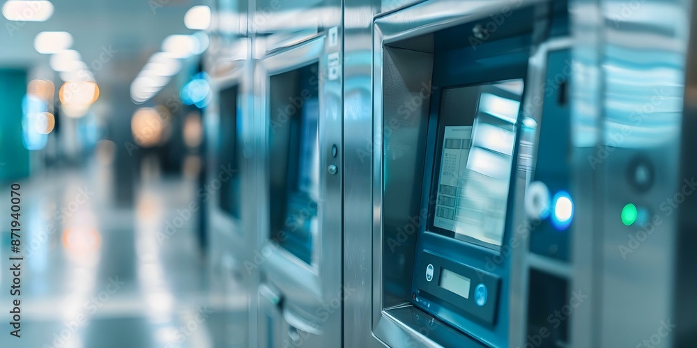 Poster cuttingedge bitcoin atms in public spaces revolutionize cryptocurrency transactions. concept cryptoc