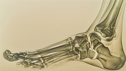 Detailed X-Ray of Human Ankle Bones and Joints on Neutral Background