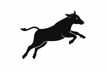 Naklejka premium black and whitecow silhouette, cow vector illustration, cow silhouette, animal silhouette isolated vector Illustration, png, Funny cute cow, Jumping cartoon cows