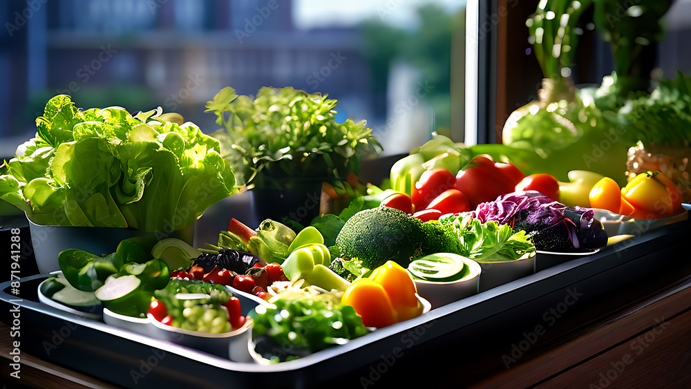 Wall mural Tray full of colorful vegetables.