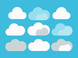 Clouds of various sizes and shapes on a blue background