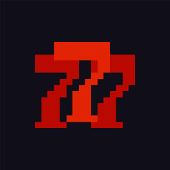 Obraz premium Three sevens 8-bit icon, seven pixel item for game interface, seven game element resource.