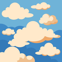 This is a cartoon drawing of white fluffy clouds against a bright blue sky