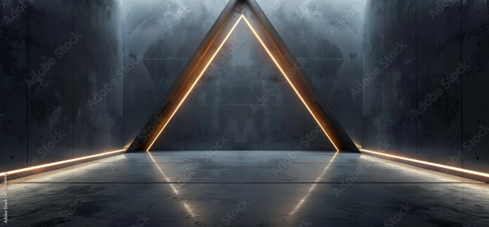 Poster three-dimensional rendering of an empty long and light polished concrete tunnel corridor in the shap