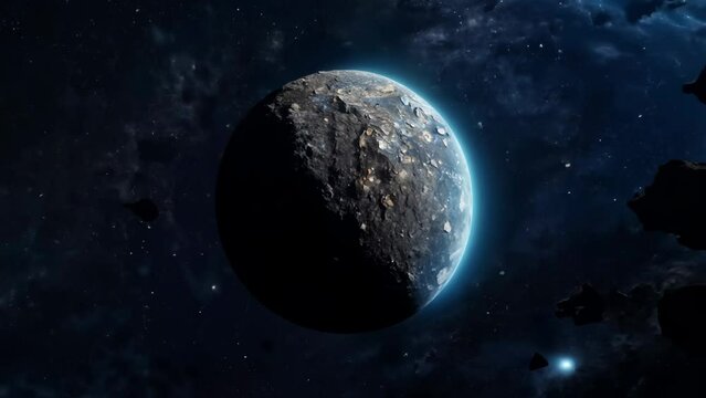 Majestic Moon With Blue Glow in Space