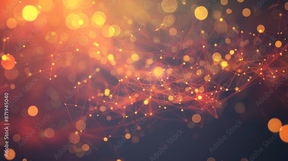 Poster spheres in space flying in chaotic low poly. abstract futuristic background with bokeh effect. poste