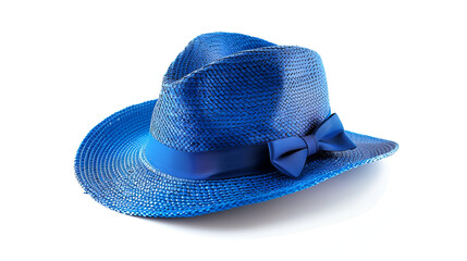 Vintage Panama hat, Woman hat isolated on white background, Women's beach hat, Blue hat.ai generative