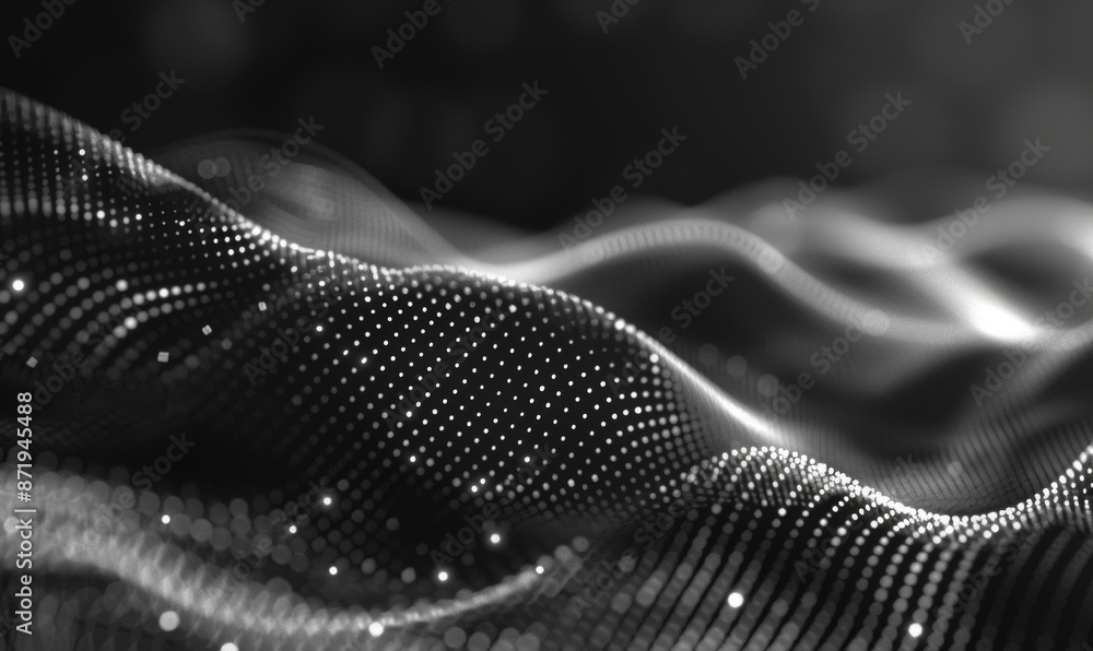 Poster an abstract illustration of data technology design with dots and lines on a dark background. renderi