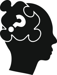 Black silhouette of a human head profile with a question mark puzzle piece inside, representing the concept of thinking