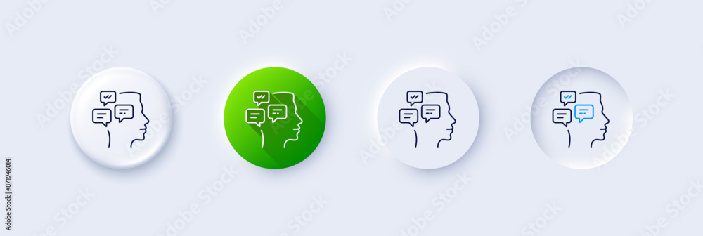 Aufkleber chat messages line icon. neumorphic, green gradient, 3d pin buttons. conversation sign. communicatio