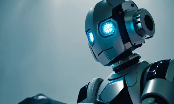 robot typing on laptop