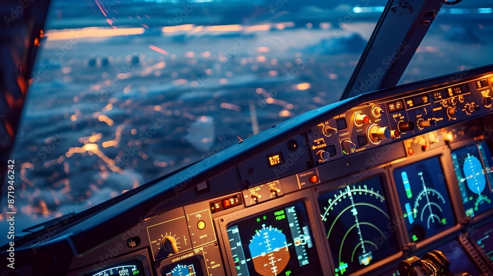 Poster detailed view of aircraft navigation software in digital cockpit interface