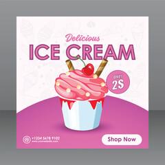 Square Delicious Ice Cream Flyer For Marketing Purposes, Restaurant Banner, Restaurant Flyer, Restaurant Poster, Food Banner, Food Poster, Food Flyer, Advertisement Flyer, Ads Flyer