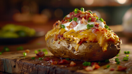 baked potato with cheese and bacon