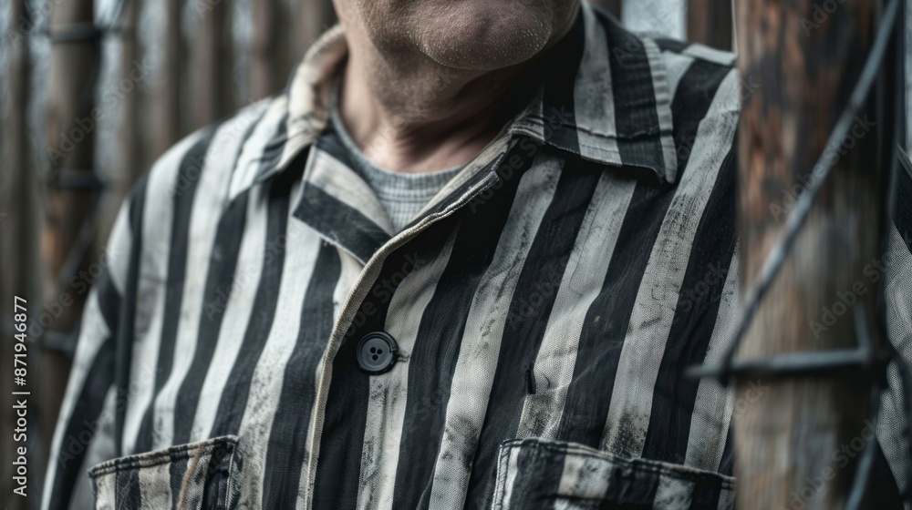 Canvas Prints prisoner with prison clothes with white and black lines