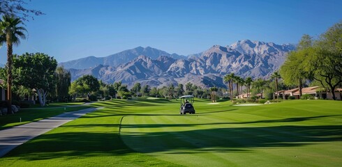 "A Golf Course with a Beautiful Mountain View in the Background"