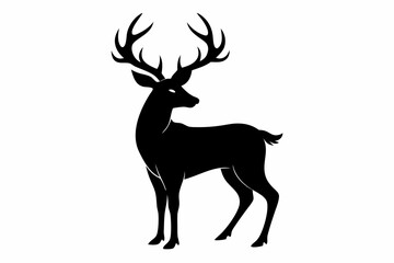 Obraz premium black and white deer silhouette, deer vector illustration, deer silhouette, animal silhouette isolated vector Illustration, png, Funny cute deer, Jumping cartoon deers