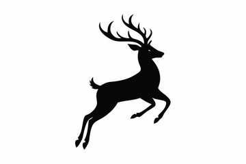 Obraz premium black and white deer silhouette, deer vector illustration, deer silhouette, animal silhouette isolated vector Illustration, png, Funny cute deer, Jumping cartoon deers