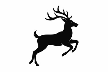 Obraz premium black and white deer silhouette, deer vector illustration, deer silhouette, animal silhouette isolated vector Illustration, png, Funny cute deer, Jumping cartoon deers