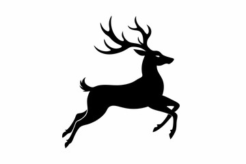 Obraz premium black and white deer silhouette, deer vector illustration, deer silhouette, animal silhouette isolated vector Illustration, png, Funny cute deer, Jumping cartoon deers