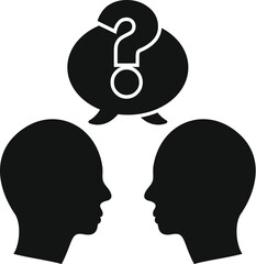 Two people are thinking about a solution to a problem with a question mark