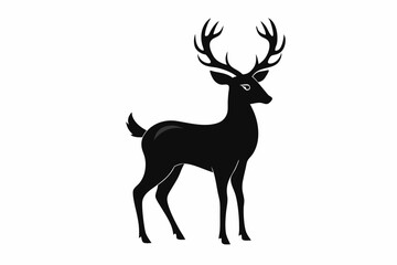 Fototapeta premium black and white deer silhouette, deer vector illustration, deer silhouette, animal silhouette isolated vector Illustration, png, Funny cute deer, Jumping cartoon deers