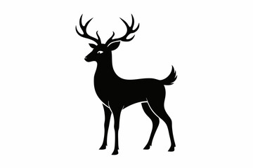 Obraz premium black and white deer silhouette, deer vector illustration, deer silhouette, animal silhouette isolated vector Illustration, png, Funny cute deer, Jumping cartoon deers