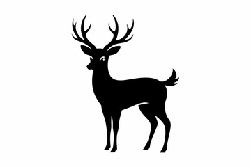 Obraz premium black and white deer silhouette, deer vector illustration, deer silhouette, animal silhouette isolated vector Illustration, png, Funny cute deer, Jumping cartoon deers