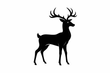 Fototapeta premium black and white deer silhouette, deer vector illustration, deer silhouette, animal silhouette isolated vector Illustration, png, Funny cute deer, Jumping cartoon deers