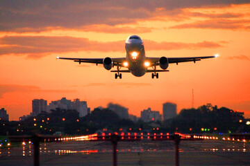 Airplane landing in Buenos Aires airport.