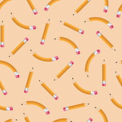Seamless pattern design with straight and curled graphite pencils. School design in pastel colors. For fabric, wrapping paper, wallpaper