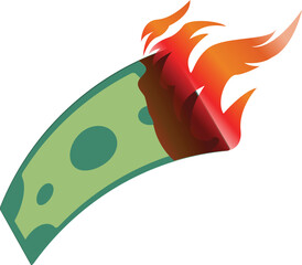 Illustration of a banknotes burning on fire 