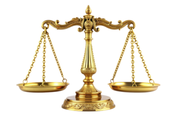 golden ornate scales of justice isolated on transparent background