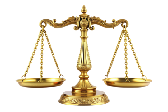 golden ornate scales of justice isolated on transparent background