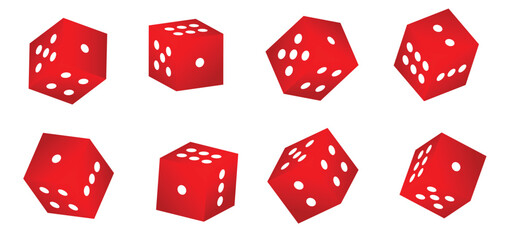 set of red dice different angle on white isolated